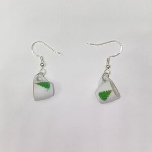 Christmas Earrings | Tea Cup Earrings with Christmas Tree Print 🎄☕️✨